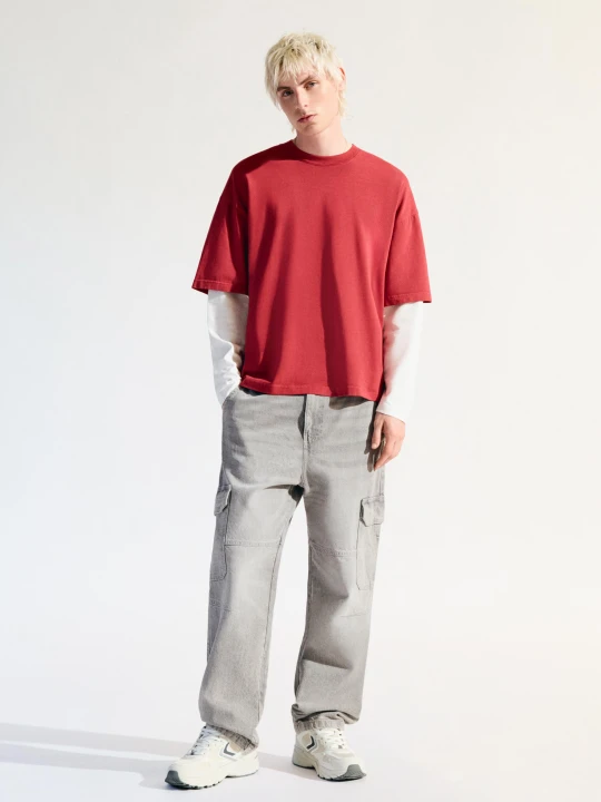 Zdjęcie produktu Bershka Jeansy O Kroju Baggy Cargo Mężczyzna Szary