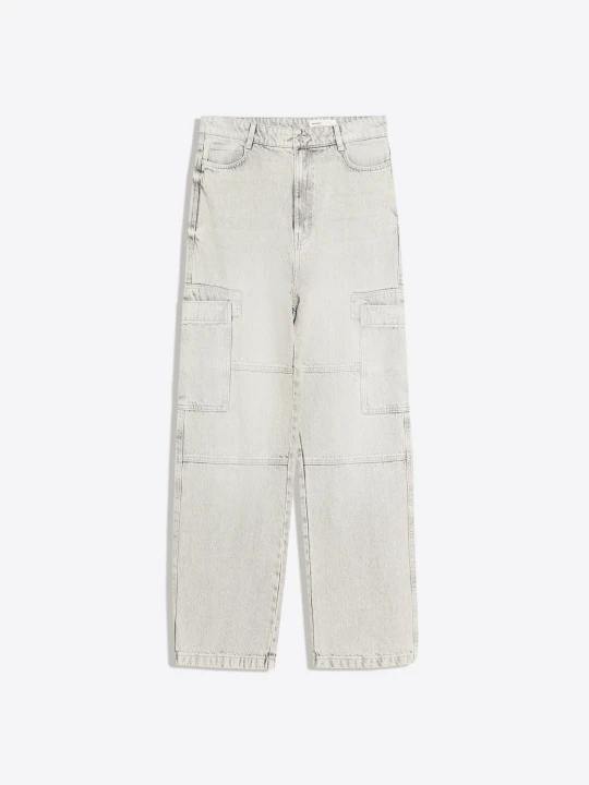 Zdjęcie produktu Bershka Jeansy O Kroju Baggy Cargo Mężczyzna Szary