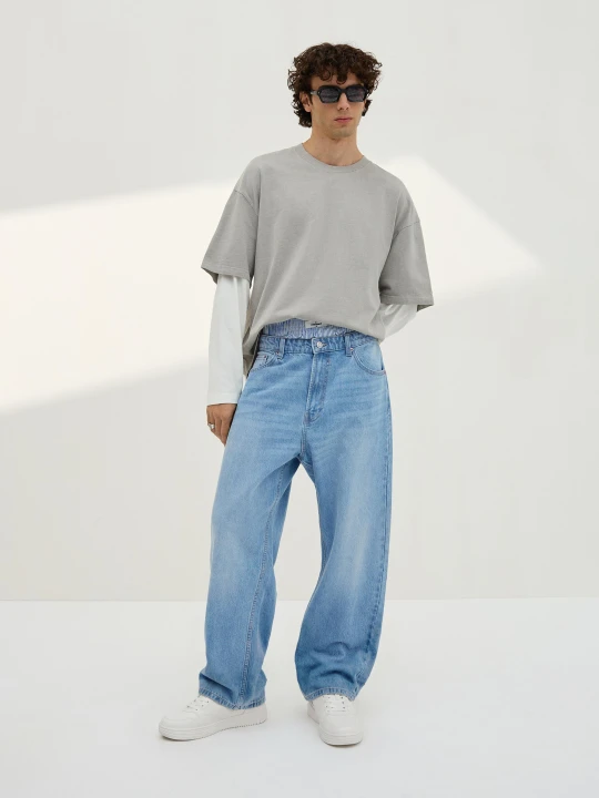 Zdjęcie produktu Bershka Jeansy O Kroju Baggy Mężczyzna Wyblakły Niebieski