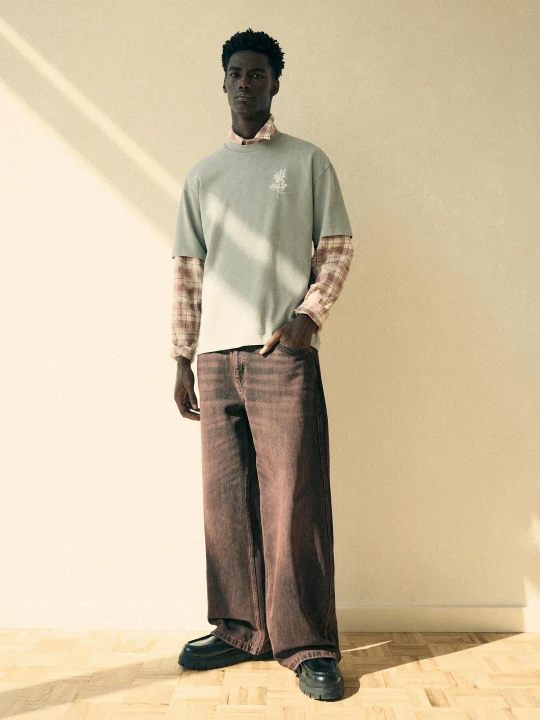 Zdjęcie produktu Bershka Jeansy O Kroju Baggy Skater Mężczyzna Brązowy