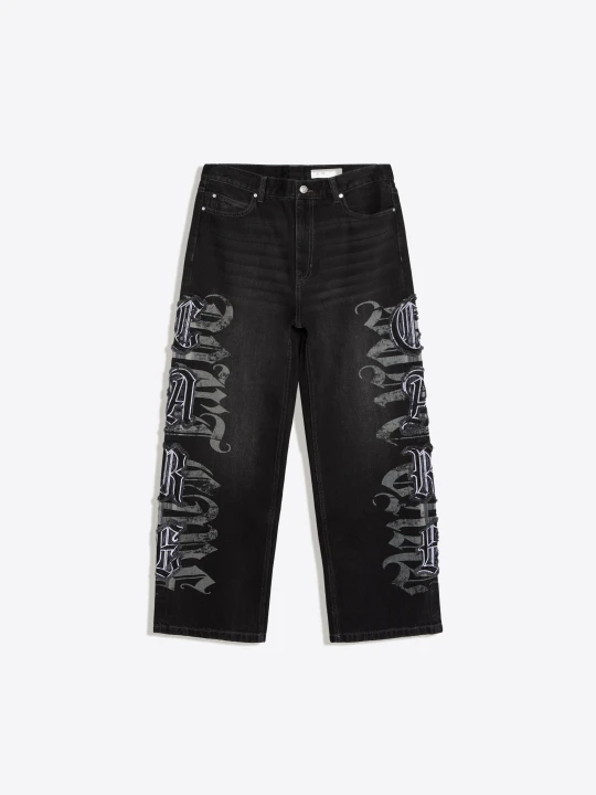 Zdjęcie produktu Bershka Jeansy O Kroju Baggy Z Naszywkami W Gwiazdy Mężczyzna Czarny