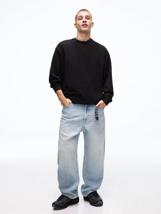 Zdjęcie produktu Bershka Jeansy O Kroju Baggy Żakardowe Mężczyzna Wyblakły Niebieski
