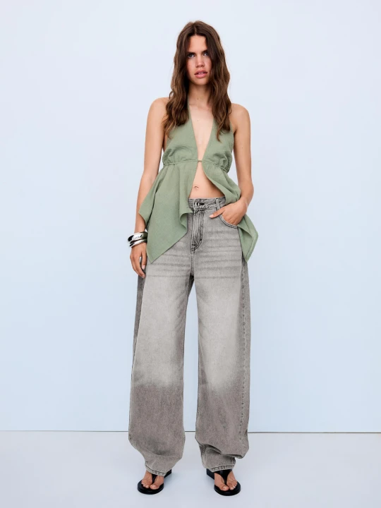Zdjęcie produktu Bershka Jeansy O Kroju Barrel Z Wysokim Stanem Kobieta Szary