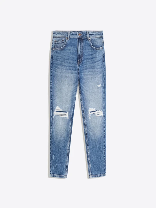 Zdjęcie produktu Bershka Jeansy O Kroju Carrot Z Dziurami Mężczyzna Niebieski