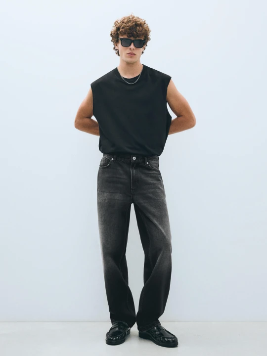 Zdjęcie produktu Bershka Jeansy O Kroju Straight Wide Mężczyzna Czarny