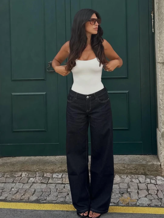 Zdjęcie produktu Bershka Jeansy Wide Leg Z Niskim Stanem Kobieta Granatowy