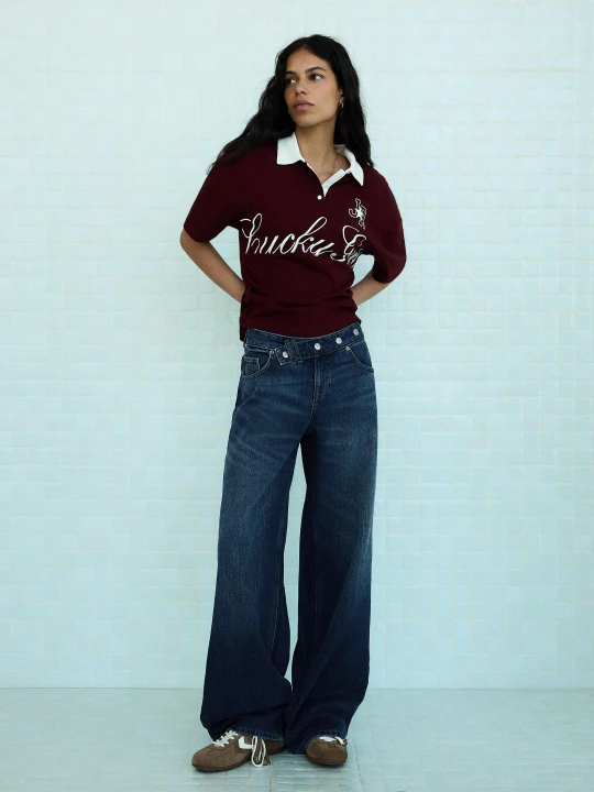 Zdjęcie produktu Bershka Jeansy Straight Z Niskim Stanem I Krzyżowanym Pasem Kobieta Niebieski