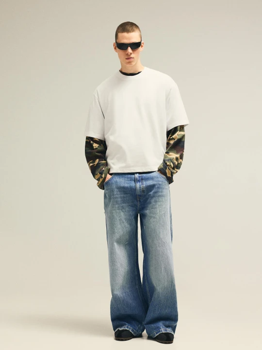 Zdjęcie produktu Bershka Jeansy Typu Skater Mężczyzna Wyblakły Niebieski