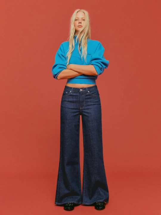 Zdjęcie produktu Bershka Jeansy Wide Leg Z Wysokim Stanem Kobieta Granatowy