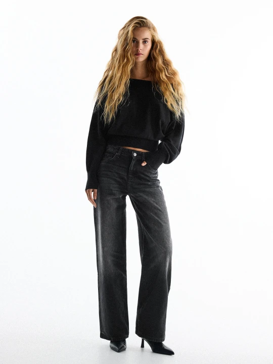 Zdjęcie produktu Bershka Jeansy Wide Leg Z Wysokim Stanem W Stylu Vintage Kobieta Czarny