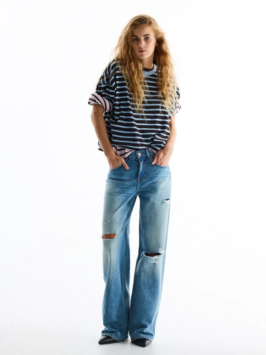 Zdjęcie produktu Bershka Jeansy Wide Leg Z Wysokim Stanem W Stylu Vintage Kobieta Jasnoniebieski