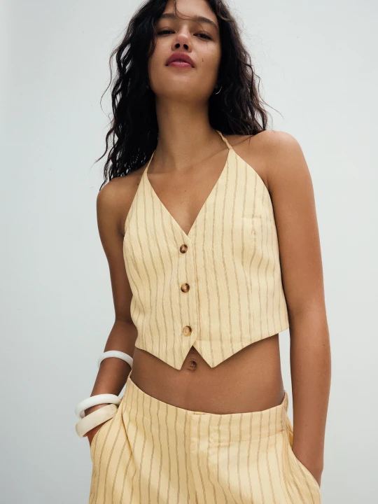 Zdjęcie produktu Bershka Kamizelka Halter W Paski Kobieta Żółty