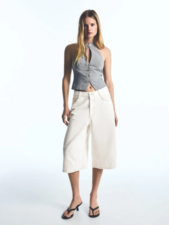 Zdjęcie produktu Bershka Kamizelka Halter Z Guzikami Z Pętelkami Kobieta Szary