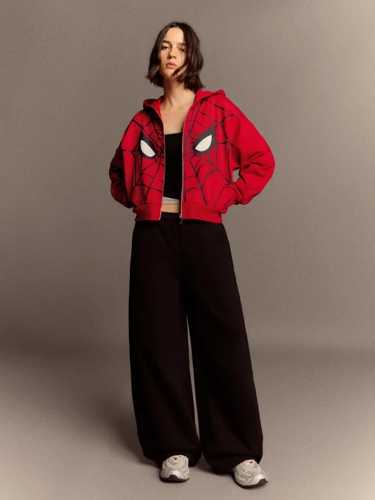 Zdjęcie produktu Bershka Bluza Z Kapturem I Nadrukiem Spider-Man Kobieta Czerwony