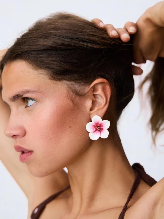Zdjęcie produktu Bershka Kolczyki Z Hibiskusem Kobieta Różowy