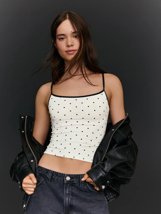 Zdjęcie produktu Bershka Kontrastowy Top Na Ramiączkach Kobieta Biały / Czarny