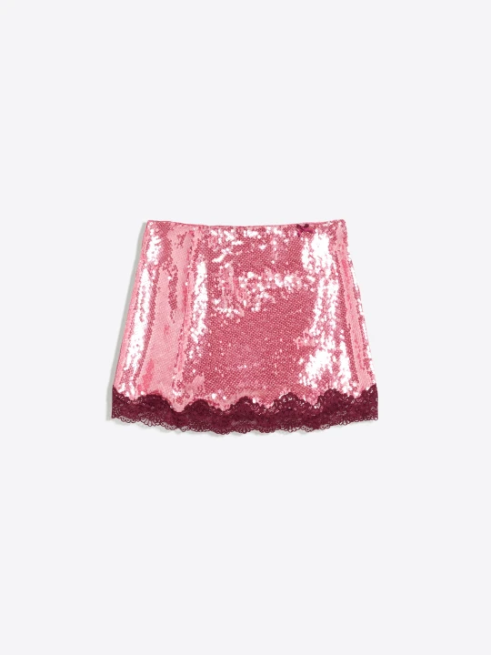 Zdjęcie produktu Bershka Koronkowa Spódnica Mini Z Cekinami Kobieta Różowy