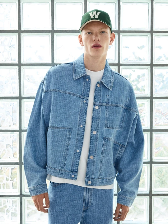 Zdjęcie produktu Bershka Koszula Jeansowa O Fakturze W Kratę Mężczyzna Jasnoniebieski
