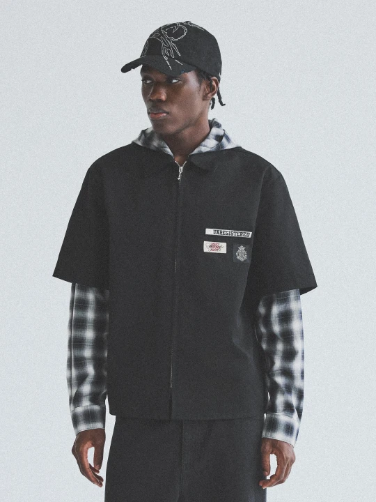 Zdjęcie produktu Bershka Koszula W Kratę Z Podwójnym Rękawem I Kapturem Mężczyzna Czarny