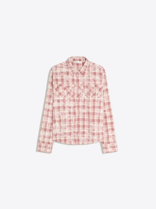 Zdjęcie produktu Bershka Koszula Z Długim Rękawem W Kratę Z Naszywką Mężczyzna Różowy