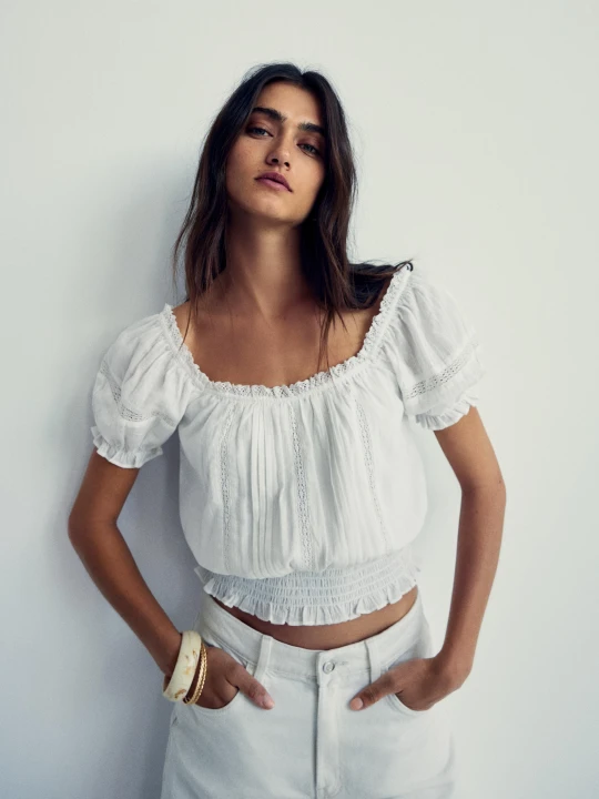 Zdjęcie produktu Bershka Koszula Z Krótkim Rękawem W Stylu Rustykalnym Kobieta Biały