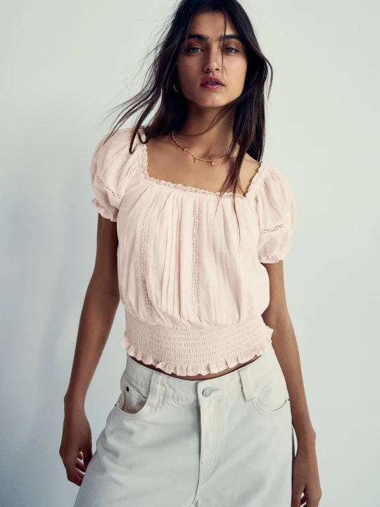 Zdjęcie produktu Bershka Koszula Z Krótkim Rękawem W Stylu Rustykalnym Kobieta Różowy