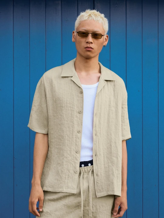 Zdjęcie produktu Bershka Koszula Z Krótkim Rękawem W Stylu Rustykalnym Mężczyzna Zielony