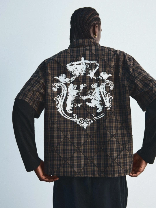 Zdjęcie produktu Bershka Koszula Z Podwójnym Rękawem I Nadrukiem W Kratę Mężczyzna Czarny