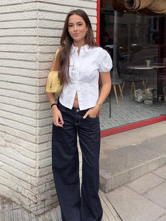 Zdjęcie produktu Bershka Koszula Z Popeliny Z Krótkim Rękawem I Kokardą Kobieta Biały