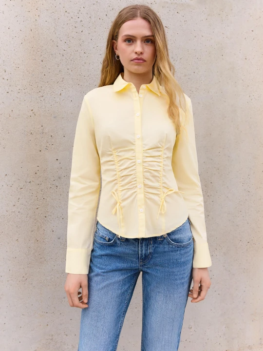 Zdjęcie produktu Bershka Koszula Z Popeliny Z Marszczeniami Kobieta Żółty