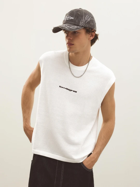 Zdjęcie produktu Bershka Koszulka Bez Rękawów Z Haftem Mężczyzna Biały Złamany