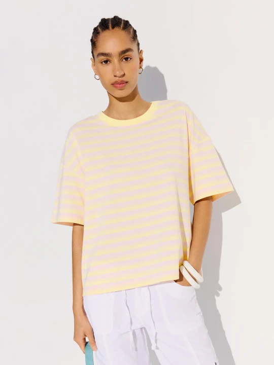 Zdjęcie produktu Bershka Koszulka Boxy Fit W Paski Kobieta Żółty