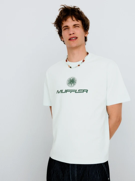 Zdjęcie produktu Bershka Koszulka Boxy Fit Z Nadrukiem Mężczyzna Jasnoniebieski