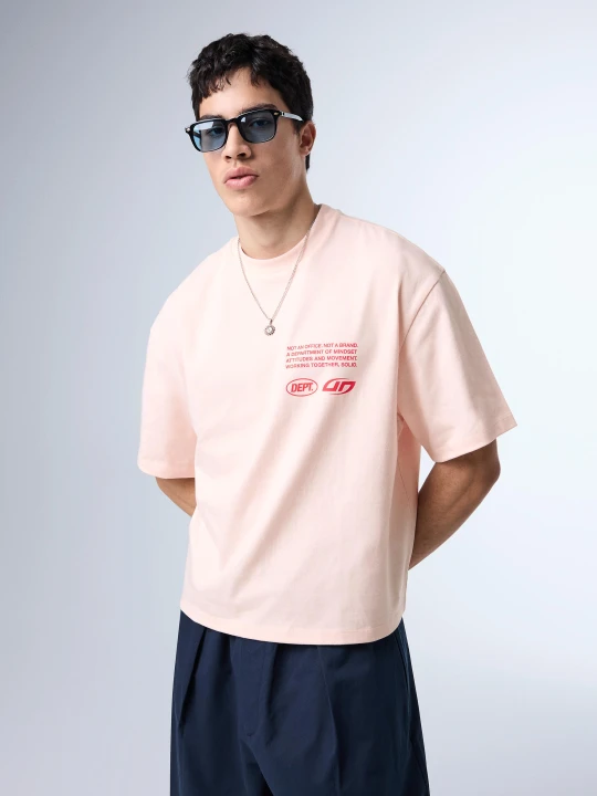 Zdjęcie produktu Bershka Koszulka Boxy Z Napisem W Stylu Street Mężczyzna Różowy