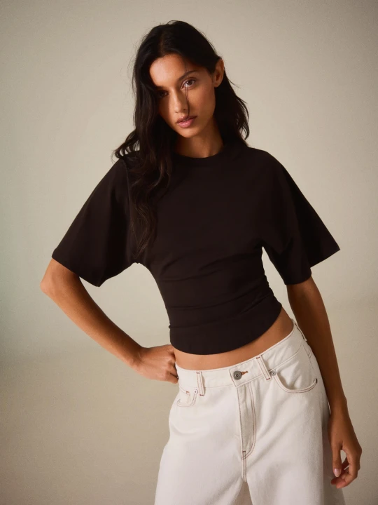 Zdjęcie produktu Bershka Koszulka Gorsetowa Z Krótkim Rękawem Kobieta Brązowy