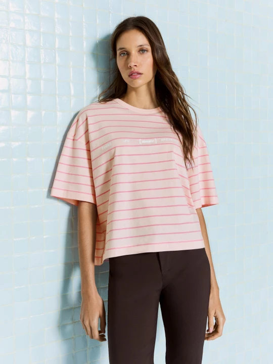 Zdjęcie produktu Bershka Koszulka Oversize Z Krótkim Rękawem I Nadrukiem Kobieta Różowy