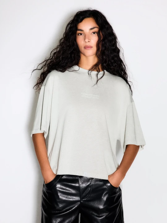 Zdjęcie produktu Bershka Koszulka Oversize Z Krótkim Rękawem Kobieta Szary