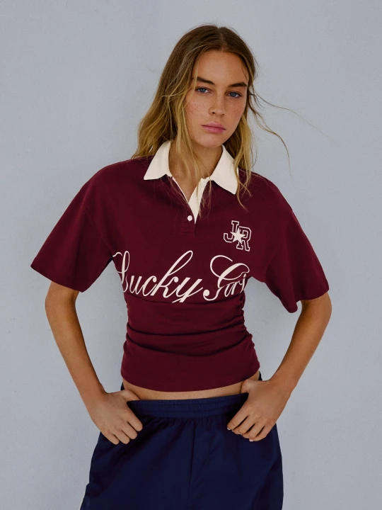 Zdjęcie produktu Bershka Koszulka Polo Z Krótkim Rękawem I Nadrukiem Kobieta Bordowy