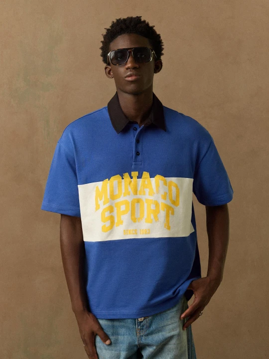 Zdjęcie produktu Bershka Koszulka Polo Z Krótkim Rękawem I Nadrukiem Mężczyzna Niebieski