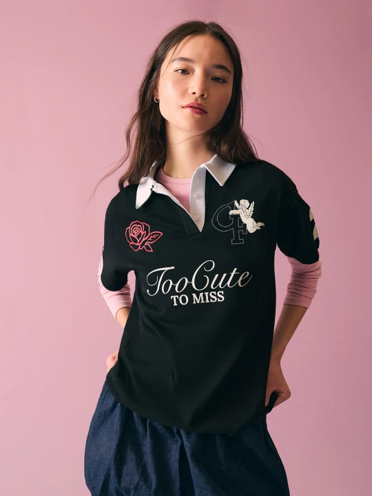 Zdjęcie produktu Bershka Koszulka Polo Z Nadrukiem Strass Kobieta Czarny