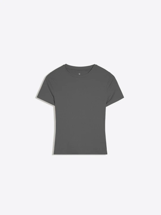 Zdjęcie produktu Bershka Koszulka Z Krótkim Rękawem Z Tkaniny Technicznej, Oddychająca & Szybkoschnąca Kobieta Grafitowy
