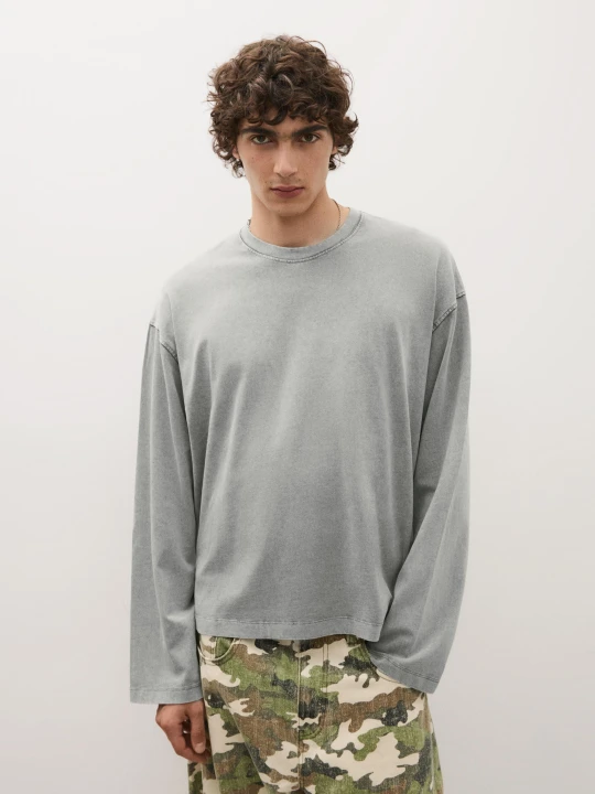 Zdjęcie produktu Bershka Koszulka Z Długim Rękawem Boxy Mężczyzna Szary