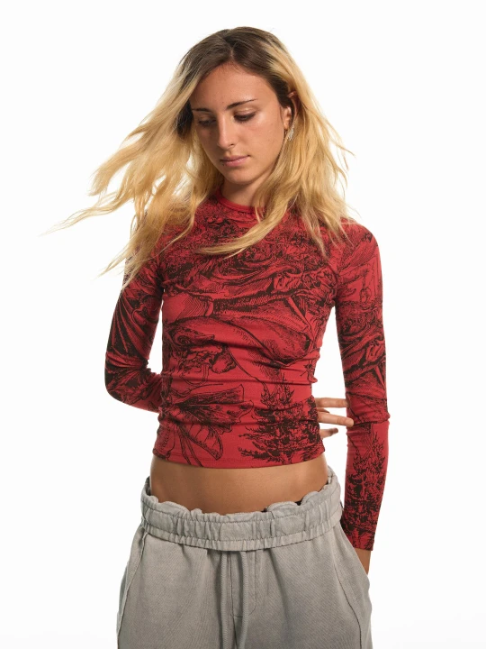 Zdjęcie produktu Bershka Koszulka Z Długim Rękawem Fitted Aries X Bershka Kobieta Czerwony