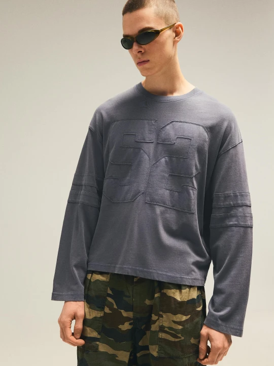 Zdjęcie produktu Bershka Koszulka Z Długim Rękawem I Nadrukiem Mężczyzna Ciemnoszary