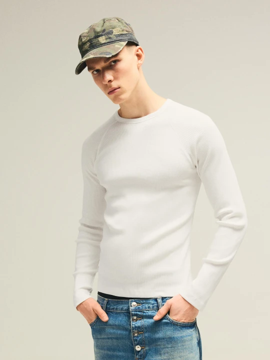 Zdjęcie produktu Bershka Koszulka Z Długim Rękawem O Kroju Slim Mężczyzna Biały
