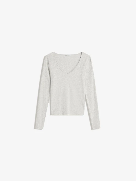 Zdjęcie produktu Bershka Koszulka Z Długim Rękawem Z Dekoltem W Serek Kobieta Szary