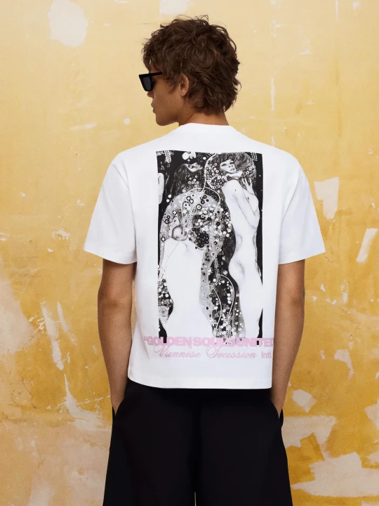 Zdjęcie produktu Bershka Koszulka Z Krótkim Rękawem I Nadrukiem Klimt Mężczyzna Biały