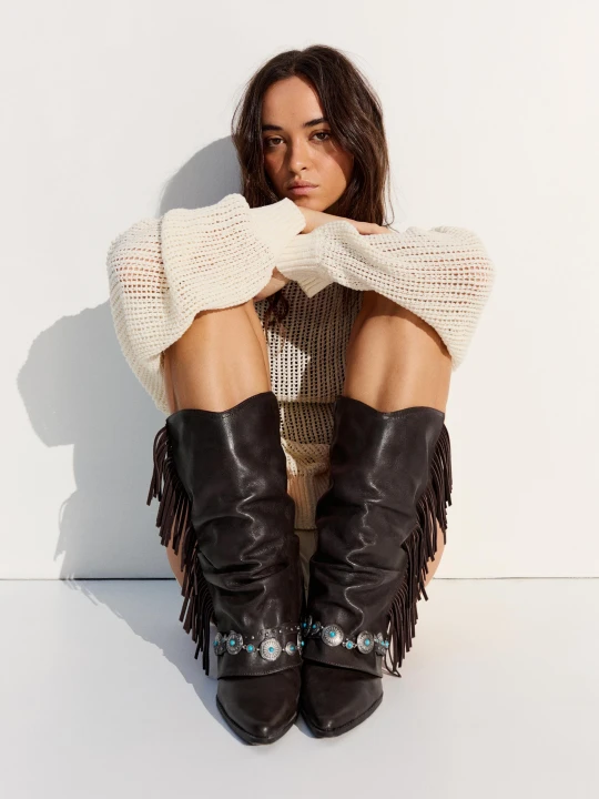 Zdjęcie produktu Bershka Kowbojki Na Obcasie Z Frędzlami Kobieta Brązowy