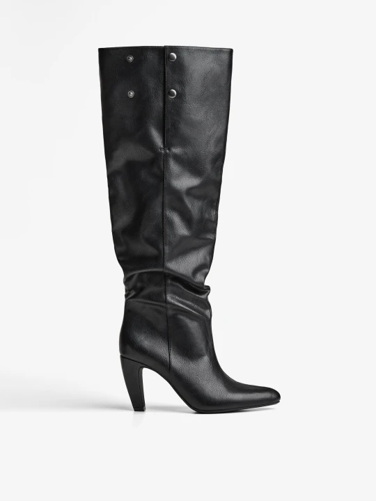 Zdjęcie produktu Bershka Kozaki Na Obcasie Z Szeroką Cholewką Kobieta Czarny