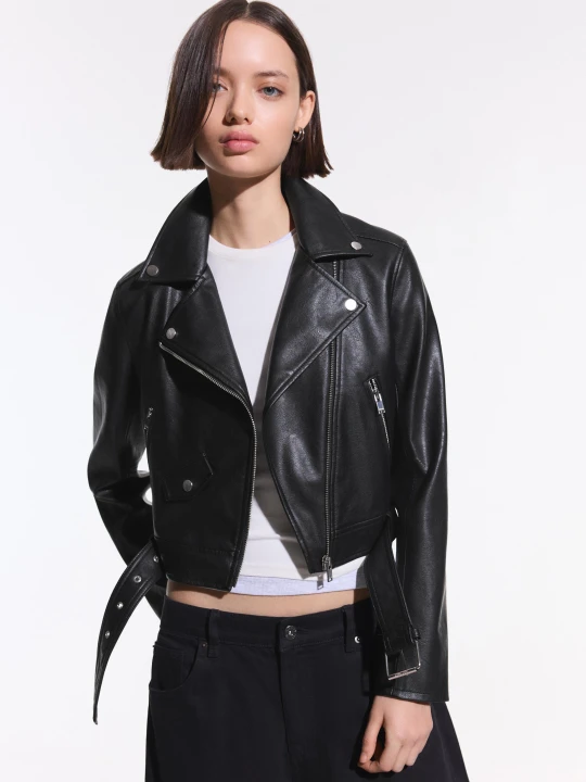 Zdjęcie produktu Bershka Kurtka Biker Ze Sztucznej Skóry Kobieta Czarny